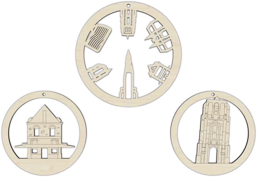 Populieren kerstballen van Leeuwarden, City Shapes wanddecoratie