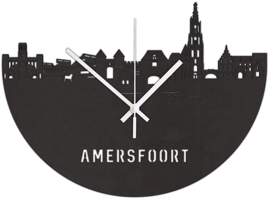 Zwart-MDF klok van Amersfoort, City Shapes wanddecoratie