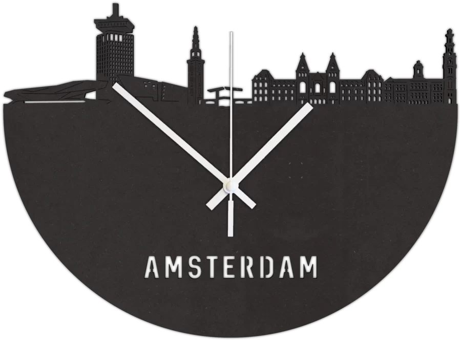 Zwart-MDF klok van Amsterdam, City Shapes wanddecoratie