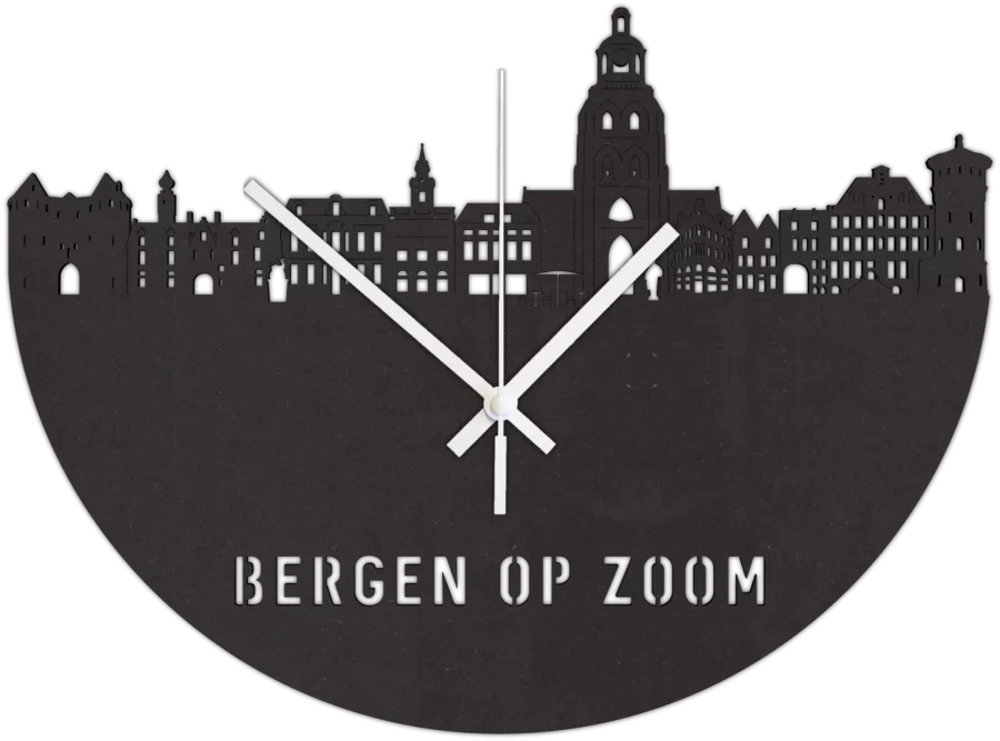 Zwart-MDF klok van Bergen op zoom, City Shapes wanddecoratie