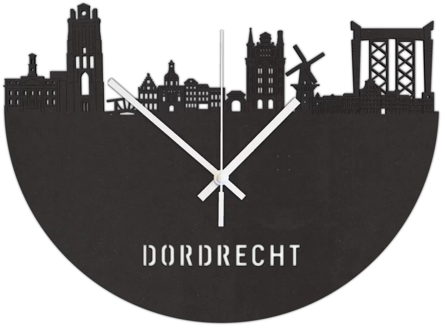 Zwart-MDF klok van Dordrecht, City Shapes wanddecoratie