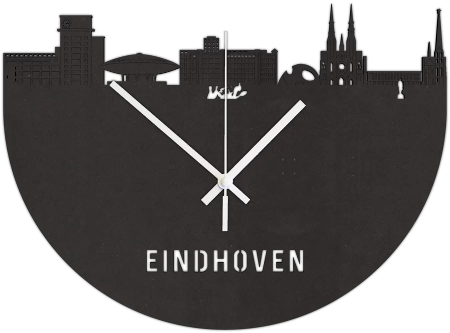 Zwart-MDF klok van Eindhoven, City Shapes wanddecoratie