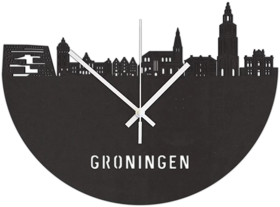 Zwart-MDF klok van Groningen, City Shapes wanddecoratie