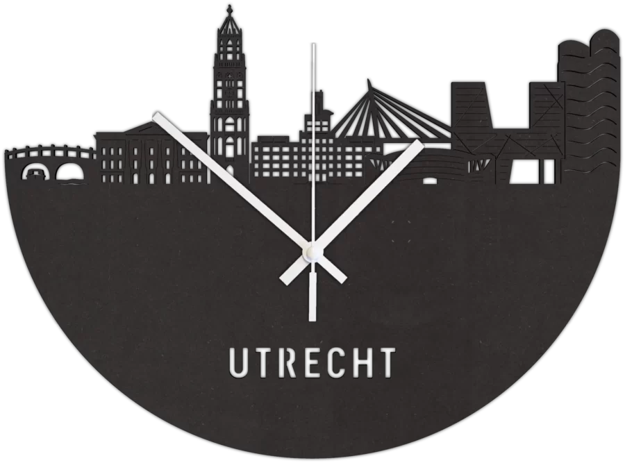 Zwart-MDF klok van Utrecht, City Shapes wanddecoratie