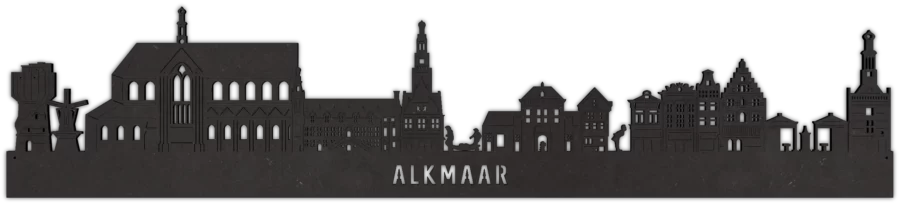 Zwart-MDF skyline van Alkmaar, City Shapes wanddecoratie