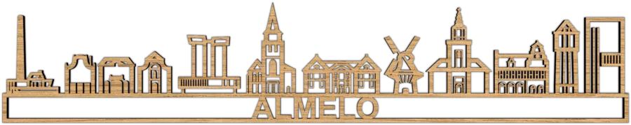 Eiken skyline van Almelo, City Shapes wanddecoratie