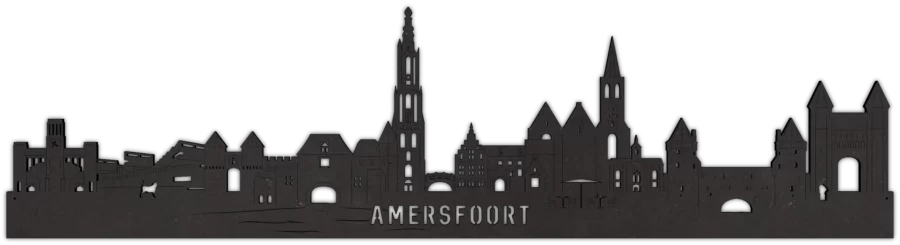 Zwart-MDF skyline van Amersfoort, City Shapes wanddecoratie