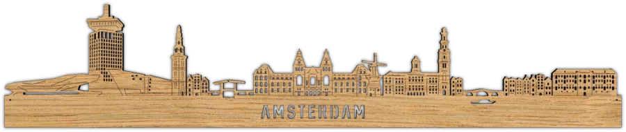 Eiken skyline van Amsterdam, City Shapes wanddecoratie