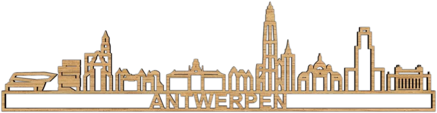 Eiken skyline van Antwerpen, City Shapes wanddecoratie