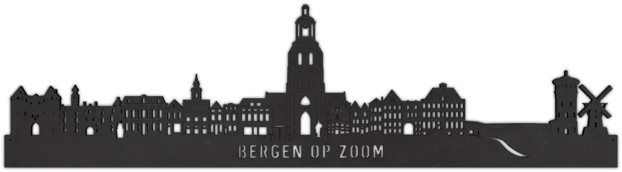 Zwart-MDF skyline van Bergen op Zoom, City Shapes wanddecoratie