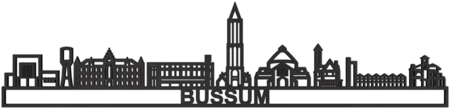 Zwart-MDF skyline van Bussum, City Shapes wanddecoratie