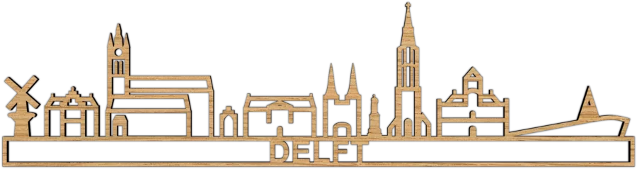 Eiken skyline van Delft, City Shapes wanddecoratie