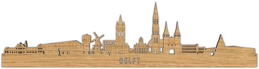 Eiken skyline van Delft, City Shapes wanddecoratie