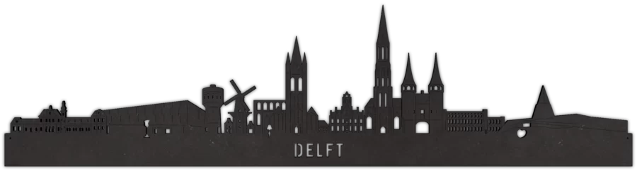 Zwart-MDF skyline van Delft, City Shapes wanddecoratie