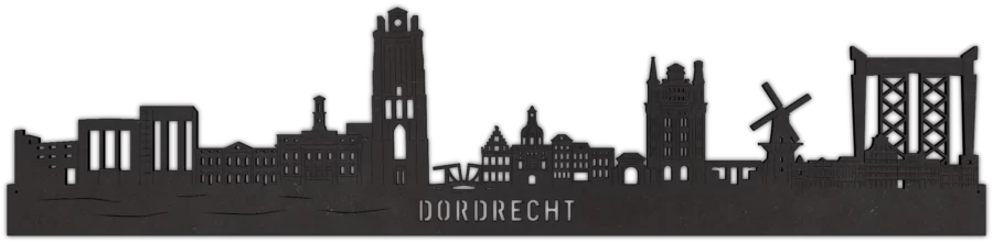 Zwart-MDF skyline van Dordrecht, City Shapes wanddecoratie