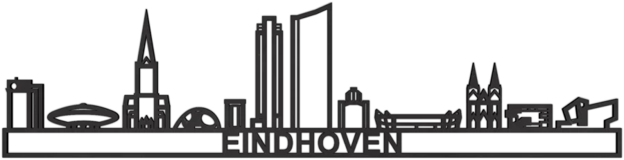 Zwart-MDF skyline van Eindhoven, City Shapes wanddecoratie