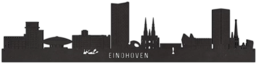 Zwart-MDF skyline van Eindhoven, City Shapes wanddecoratie