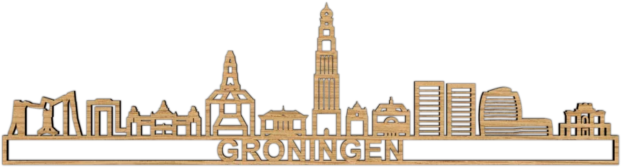 Eiken skyline van Groningen, City Shapes wanddecoratie