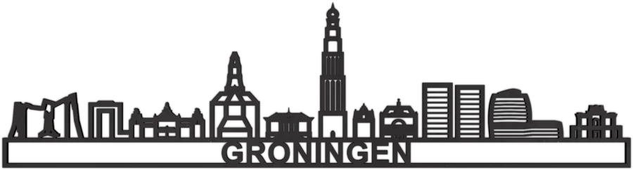 Zwart-MDF skyline van Groningen, City Shapes wanddecoratie