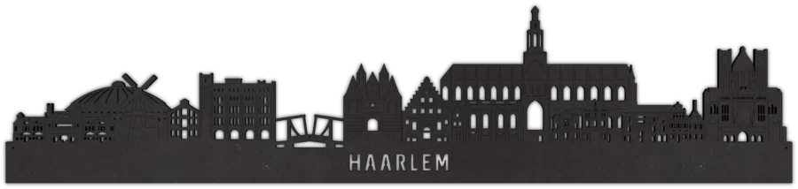 Zwart-MDF skyline van Haarlem, City Shapes wanddecoratie