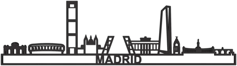 Zwart-MDF skyline van Madrid, City Shapes wanddecoratie