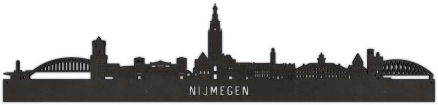 Zwart-MDF skyline van Nijmegen, City Shapes wanddecoratie