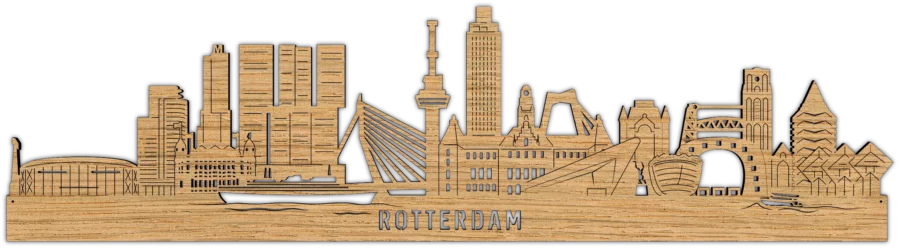 Eiken skyline van Rotterdam, City Shapes wanddecoratie