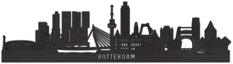 Zwart-MDF skyline van Rotterdam, City Shapes wanddecoratie