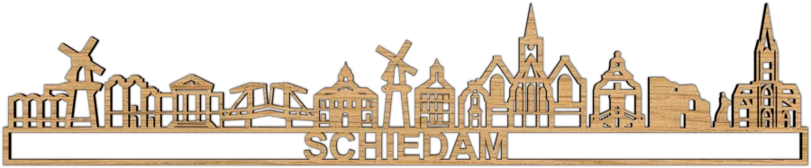 Eiken skyline van Schiedam, City Shapes wanddecoratie