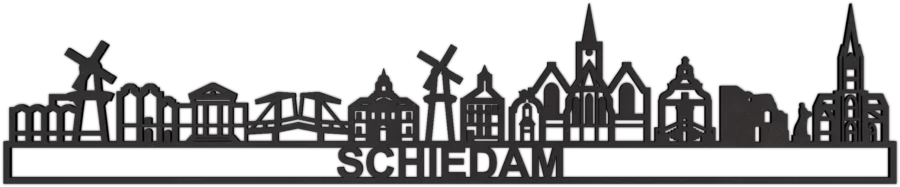 Zwart-MDF skyline van Schiedam, City Shapes wanddecoratie