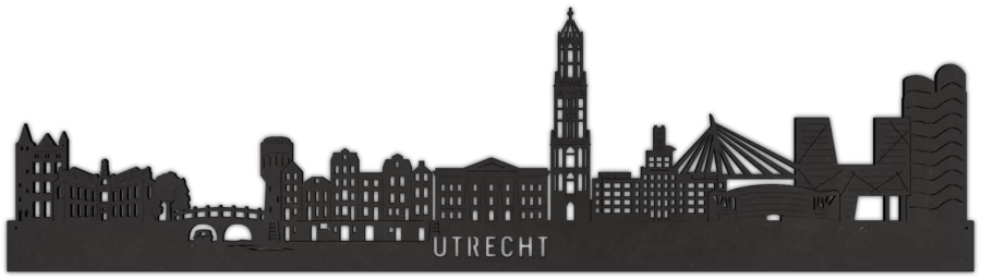 Zwart-MDF skyline van Utrecht, City Shapes wanddecoratie