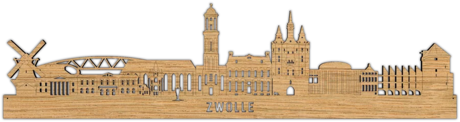 Eiken skyline van Zwolle, City Shapes wanddecoratie