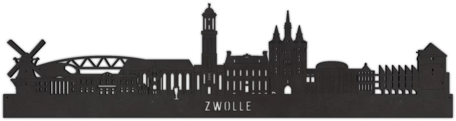 Zwart-MDF skyline van Zwolle, City Shapes wanddecoratie