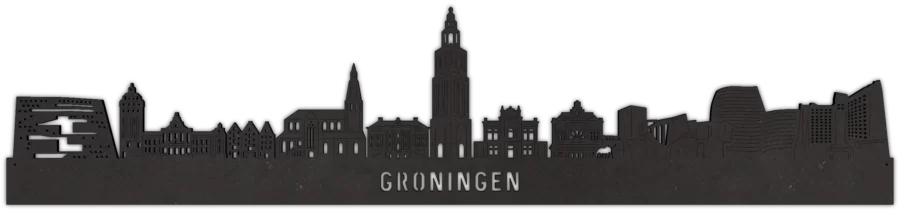 Zwart-MDF skyline van groningen, City Shapes wanddecoratie