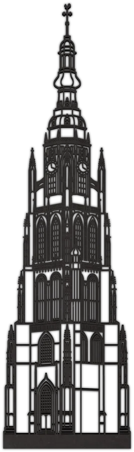 Zwart-MDF stadsicoon van Grote Kerk Breda, City Shapes wanddecoratie