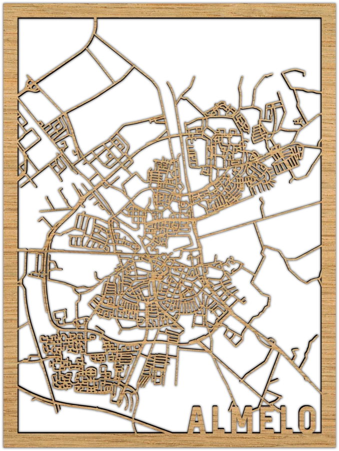 Eiken stadskaart van Almelo, City Shapes wanddecoratie