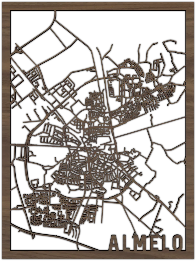 Noten stadskaart van Almelo, City Shapes wanddecoratie