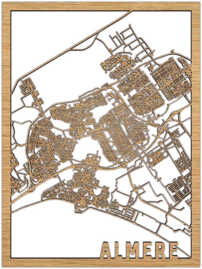 Eiken stadskaart van Almere, City Shapes wanddecoratie