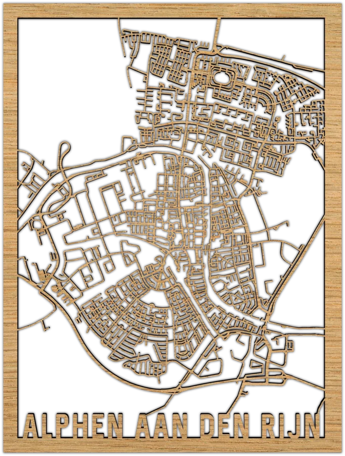 Eiken stadskaart van Alphen aan den Rijn, City Shapes wanddecoratie