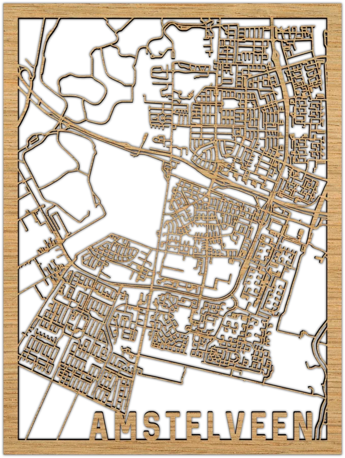 Eiken stadskaart van Amstelveen, City Shapes wanddecoratie