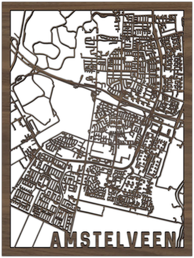 Noten stadskaart van Amstelveen, City Shapes wanddecoratie