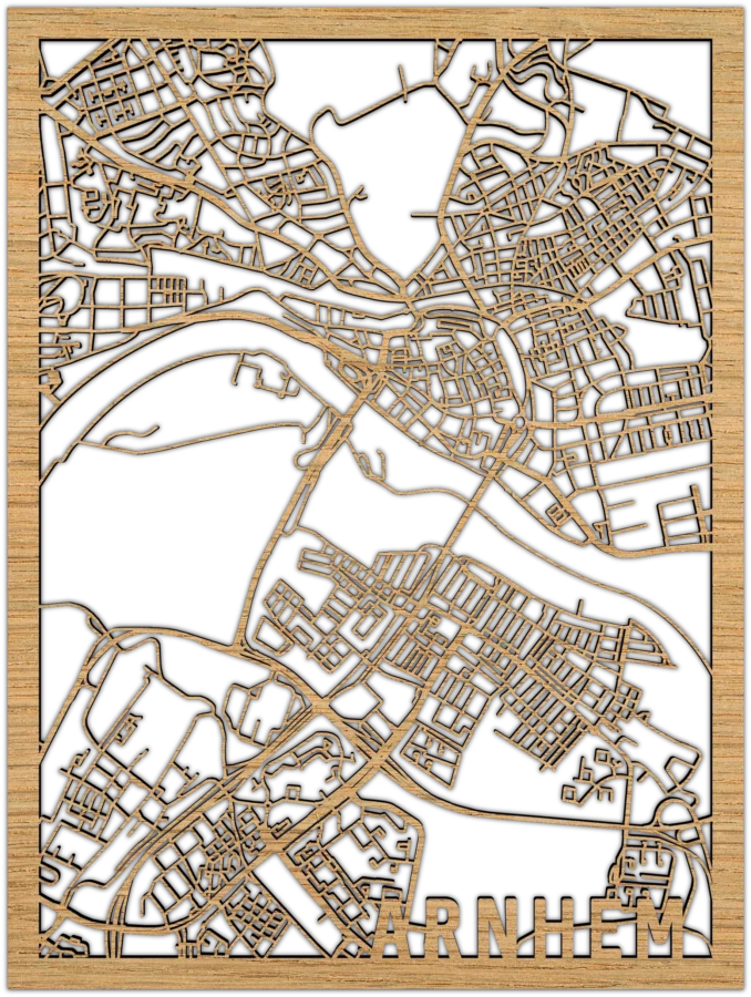 Eiken stadskaart van Arnhem, City Shapes wanddecoratie