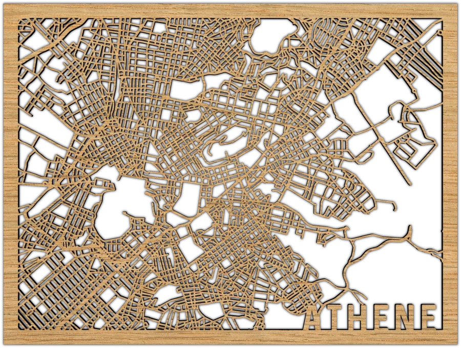 Eiken stadskaart van Athene, City Shapes wanddecoratie