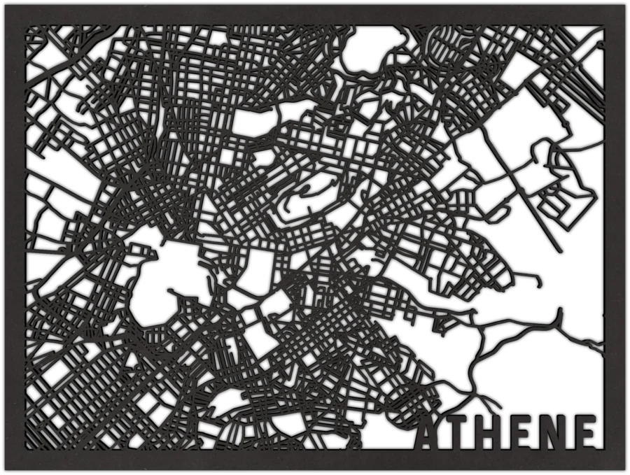 Zwart-MDF stadskaart van Athene, City Shapes wanddecoratie