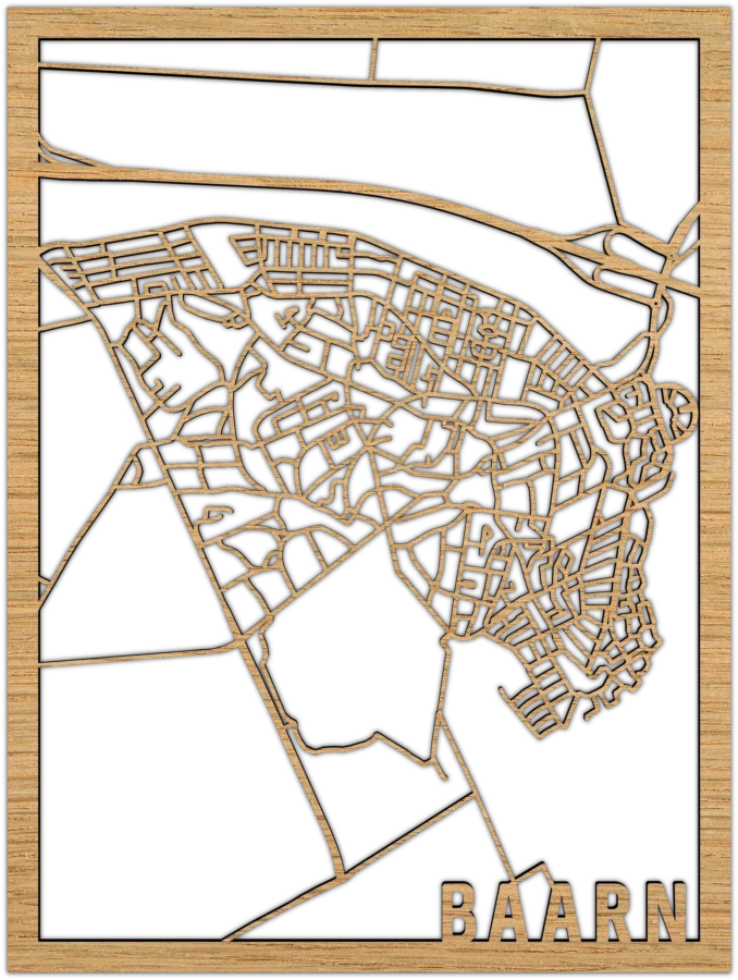 Eiken stadskaart van Baarn, City Shapes wanddecoratie