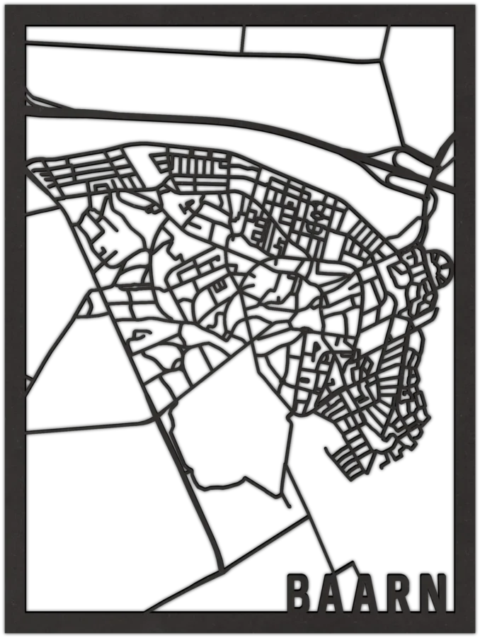 Zwart-MDF stadskaart van Baarn, City Shapes wanddecoratie