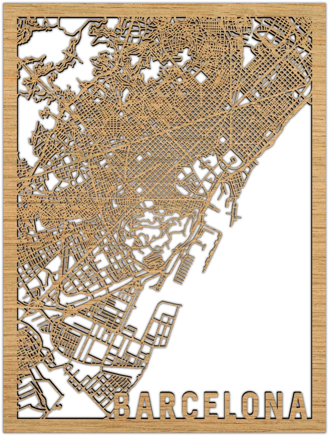 Eiken stadskaart van Barcelona, City Shapes wanddecoratie