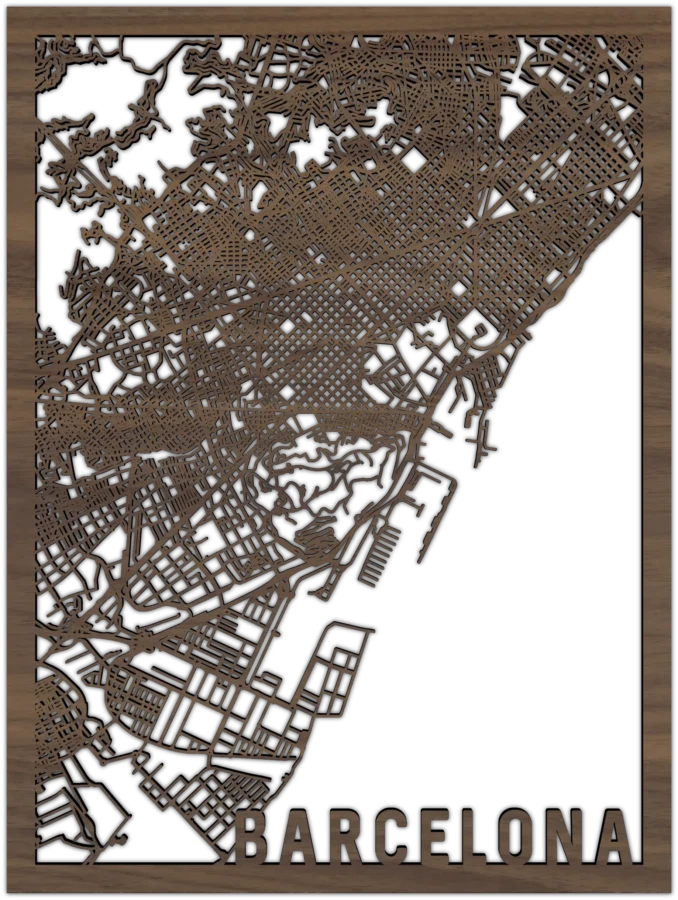 Noten stadskaart van Barcelona, City Shapes wanddecoratie