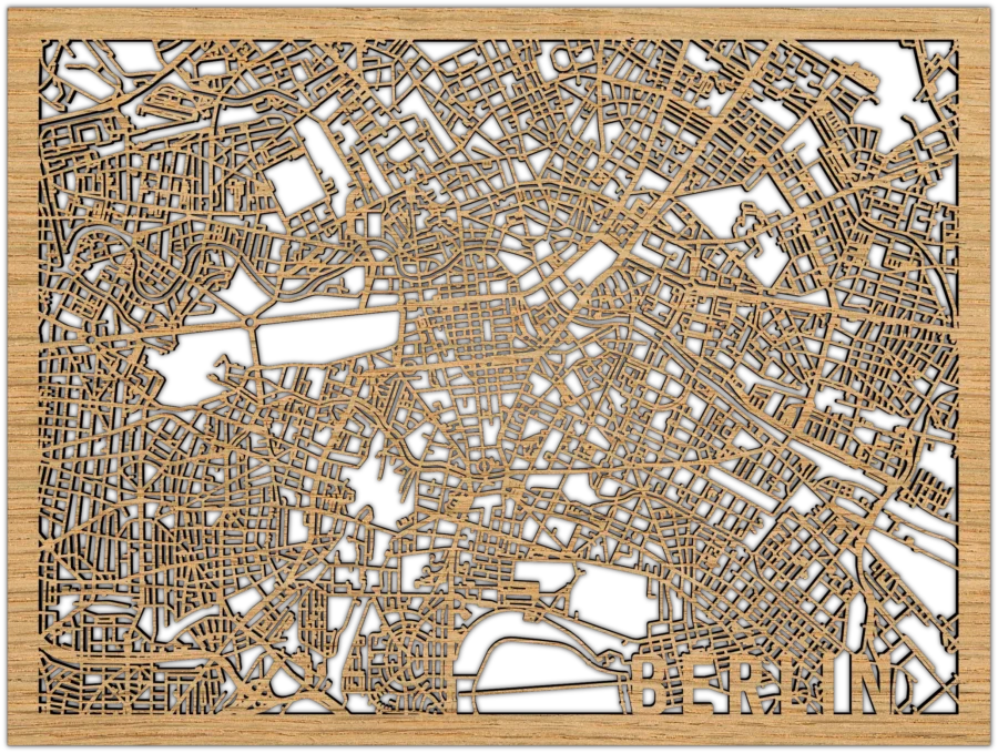 Eiken stadskaart van Berlin, City Shapes wanddecoratie