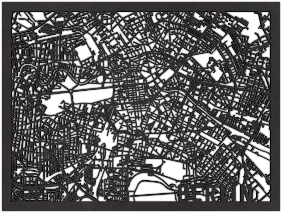 Zwart-MDF stadskaart van Berlin, City Shapes wanddecoratie